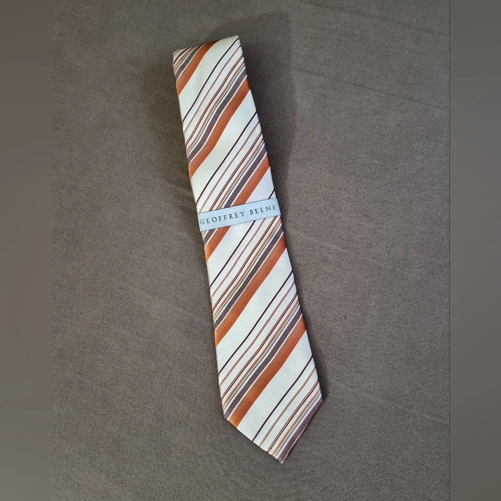 Geoffrey Beene Men's Striped Tie - Orange and Brown - Picture 4 of 10